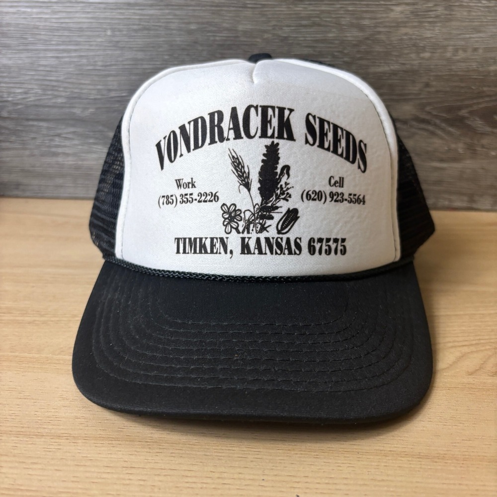 Vintage Vondracek Seeds Hat Cap Snap Back‎ Black Trucker Timken Kansas